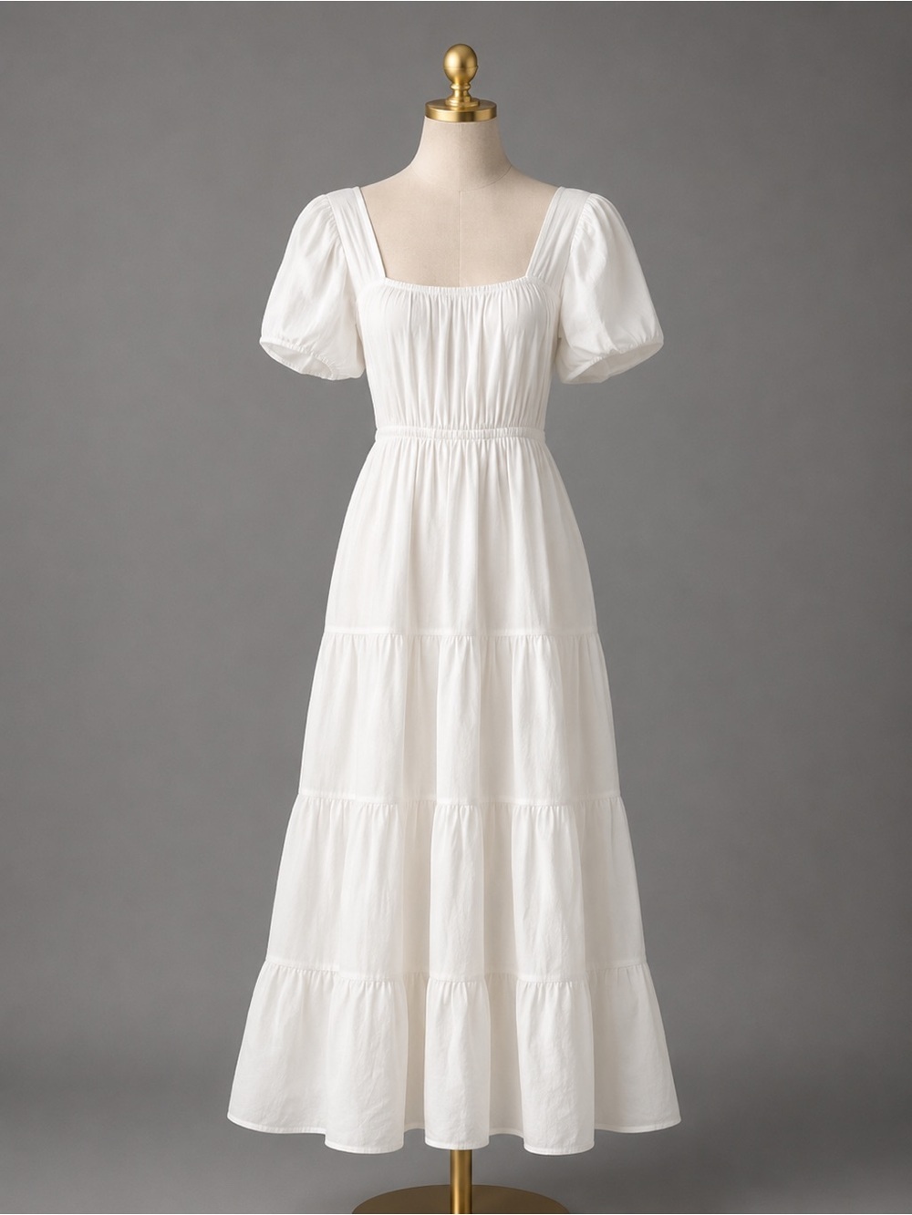 & Other Stories Women’s White Elastic Puff Sleeve ,Tie Back,Midi Dress.Size-US-M